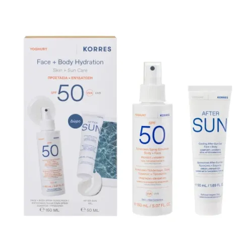 KORRES Γιαούρτι Αντηλιακό Γαλάκτωμα Spray Σώματος + Προσώπου SPF 50 Σετ