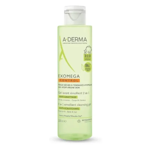 A-Derma Exomega Control Gel Lavant Emollient Μαλακτικό Τζελ Καθαρισμού 2 Σε 1 Για Μαλλιά & Σώμα, 200ml