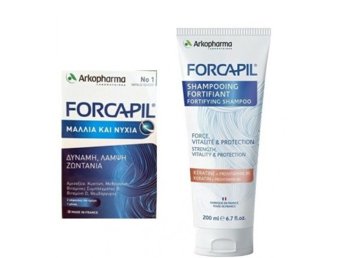 Arkopharma Forcapil Promo -50% στο 2ο Προϊόν Δυναμωτικό Σαμπουάν, 200ml & Συμπλήρωμα Διατροφής για Υγιή Μαλλιά & Νύχια, 60 κάψουλες