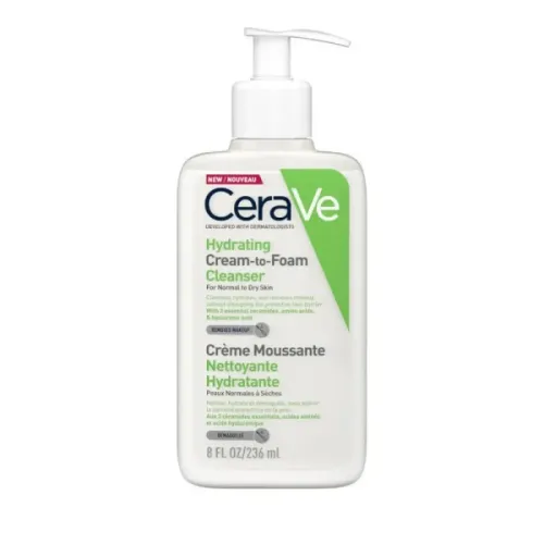 CeraVe Hydrating Cream To Foam Ντεμακιγιάζ και Καθαριστικό Προσώπου που Αφρίζει με Υαλουρονικό Οξύ 236ml 