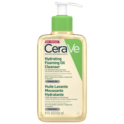 CeraVe Hydrating Foaming Oil Cleanser, Λάδι Καθαρισμού Προσώπου & Σώματος για Κανονικό έως Ξηρό δέρμα με Σκουαλάνιο, Τριγλυκερίδια και Ceramides 236ml 