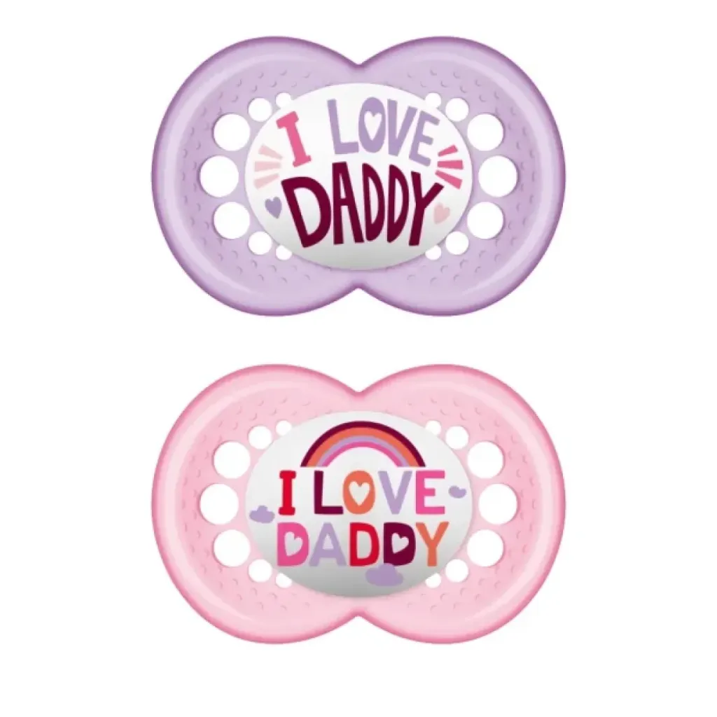 Mam Πιπίλες Σιλικόνης ''I Love Daddy'' για 2-6 μηνών 2 τεμάχια Ροζ/Μωβ Mam Πιπίλες Σιλικόνης ''I Love Daddy'' για 2-6 μηνών 2 τεμάχια Ροζ/Μωβ