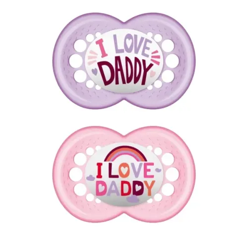 Mam Πιπίλες Σιλικόνης ''I Love Daddy'' για 2-6 μηνών 2 τεμάχια Ροζ/Μωβ 