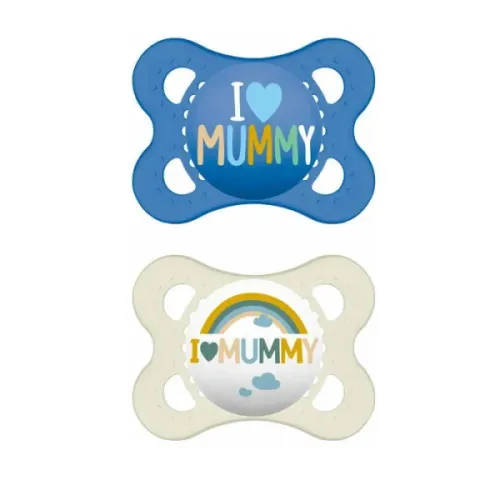 Mam Πιπίλες Σιλικόνης ''I Love Mummy'' για 2-6 μηνών 2 τεμάχια Blue/White 