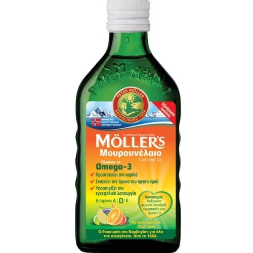 Moller's Μουρουνέλαιο Tutti Frutti Παραδοσιακό Μουρουνέλαιο σε Υγρή Μορφή με Γεύση Φρούτων 250ml 
