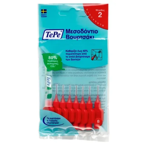  TePe Interdental Brushes, Μεσοδόντια Βουρτσάκια Κόκκινο Μέγεθος 2, 0,5 mm 8τμχ