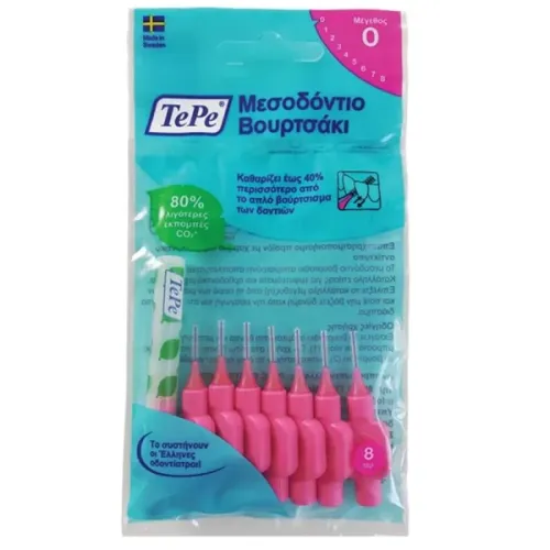 TePe Interdental Brush, Μεσοδόντια Βουρτσάκια Ροζ Μέγεθος 0, 0.4 mm 8τμχ 