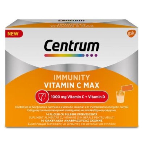 Centrum IMMUNITY VITAMIN C MAX για Ενίσχυση του Ανοσοποιητικού και Ενέργεια, 14 Φακελάκια Αναβράζουσας Σκόνης
