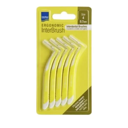 Intermed Ergonomic Μεσοδόντια Βουρτσάκια με Λαβή 0.7mm Κίτρινα 4τμχ 