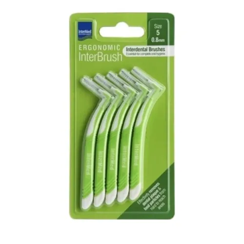 Intermed Ergonomic Μεσοδόντια Βουρτσάκια με Λαβή 0.8mm Πράσινα 5τμχ 