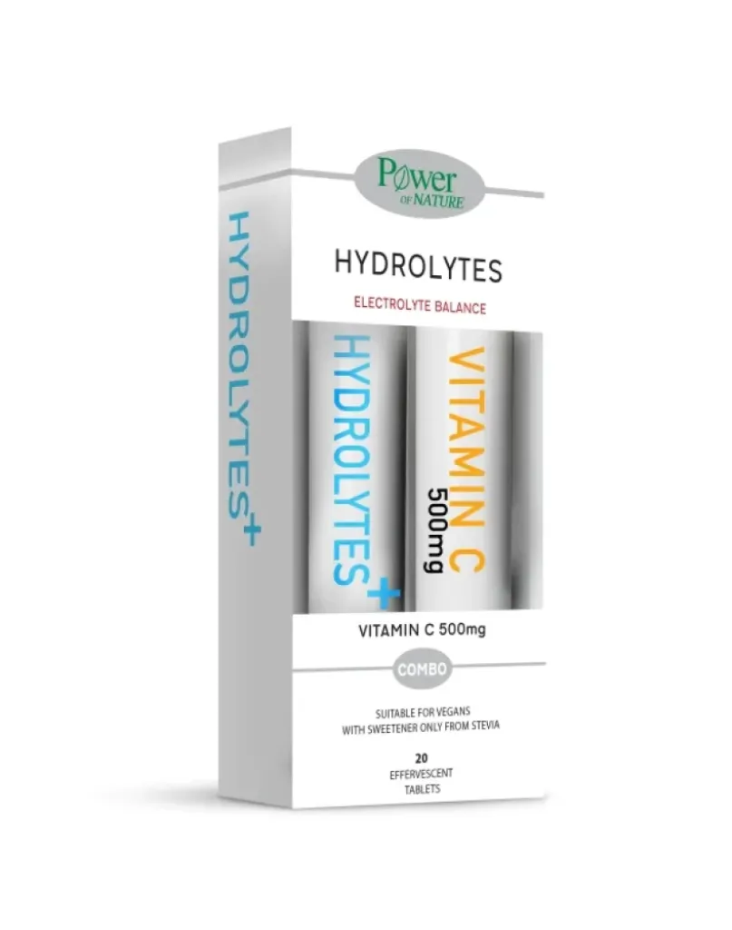 Power of Nature Promo Hydrolytes 20Tabs & ΔΩΡΟ Vitamin C 500mg 20Tabs with Stevia 
