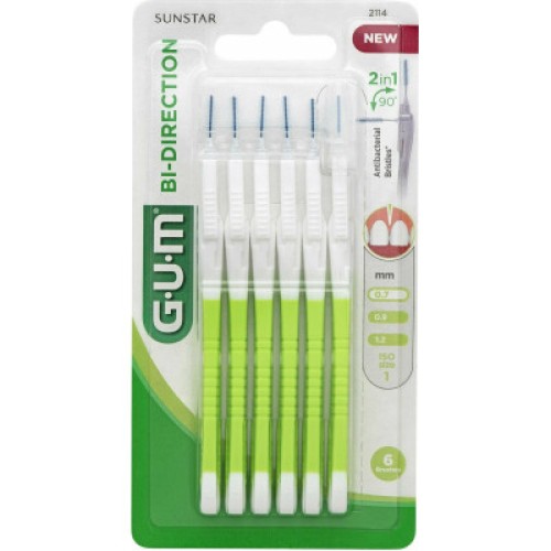 Gum Bi-Directional Ultra Fine 0,7 (2114) Μεσοδόντια βουρτσάκια για Αποτελεσματική Αφαίρεση της Πλάκας, 6τεμ