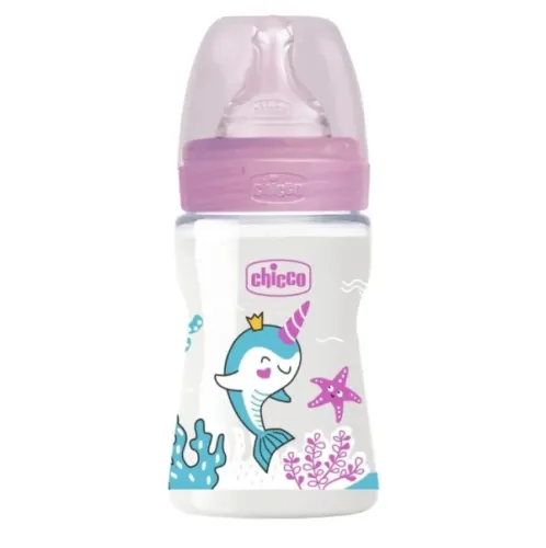 Chicco Well Being Πλαστικό Μπιμπερό Ροζ Anti-Colic System με Θηλή Σιλικόνης 0m+ 150ml 