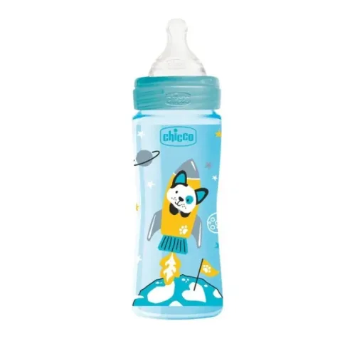 Chicco Μπιμπερό Πλαστικό Well Being Σιέλ Θηλή Σιλικόνης 4m+ 330 ml 