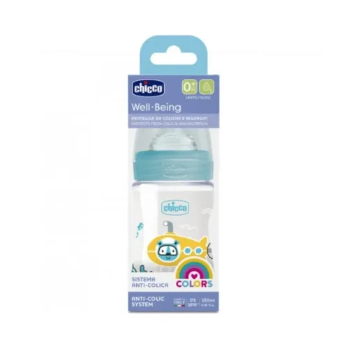 Chicco Well Being Anti-Colic System Πλαστικό Μπιμπερό με Θηλή Σιλικόνης Σιελ 0m+ 150ml 