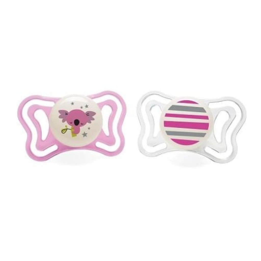 Chicco Πιπίλα Σιλικόνης Physio Forma Light Night 6-16m+ Χρώμα Λευκό-Ροζ, 2τμχ