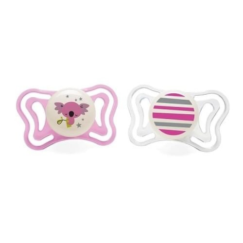 Chicco Πιπίλα Σιλικόνης Physio Forma Light Night 6-16m+ Χρώμα Λευκό-Ροζ, 2τμχ