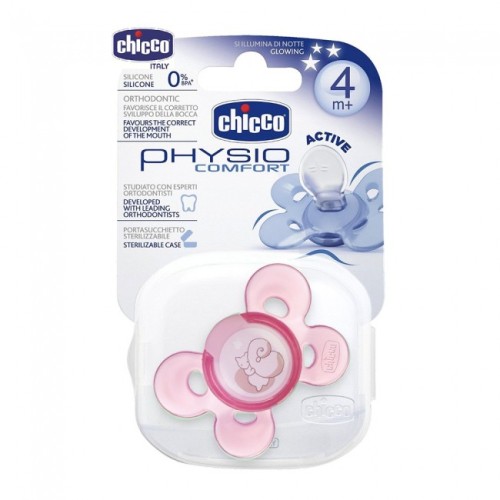  Chicco Πιπίλα Σιλικόνης Physio Comfort Με Θήκη Που Αποστειρώνεται Ροζ 0m+