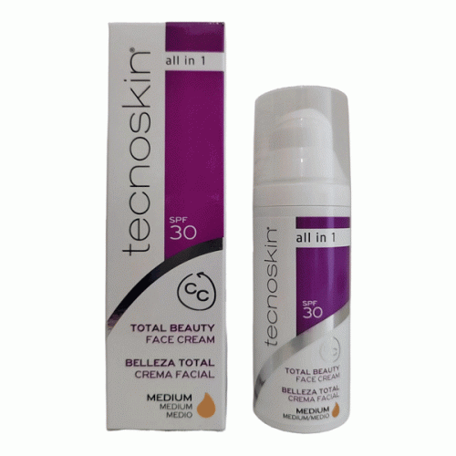 Tecnoskin Total Beauty Face Cream, Αντιρυτιδική Κρέμα Προσώπου Αll in Οne SPF 30 - Medium Aπόχρωση 50ml 