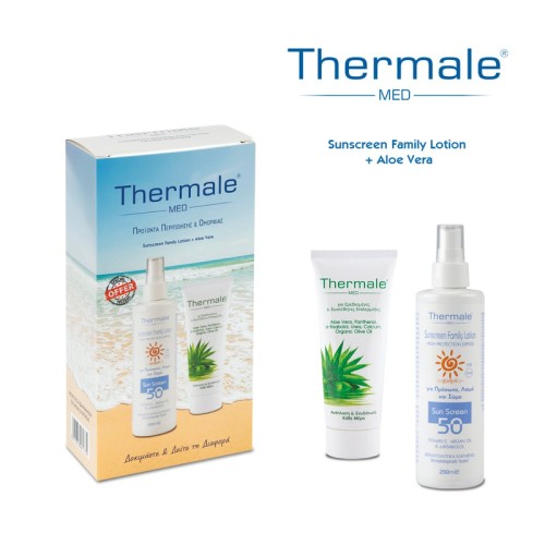 Thermale Med SET Sunscreen Family Lotion SPF50 250ml & Aloe Vera Cream 200ml (ΣΕΤ με Αντηλιακό Γαλάκτωμα Προσώπου & Σώματος & Κρέμα Προσώπου & Σώματος για Ευαίσθητες Επιδερμίδες)