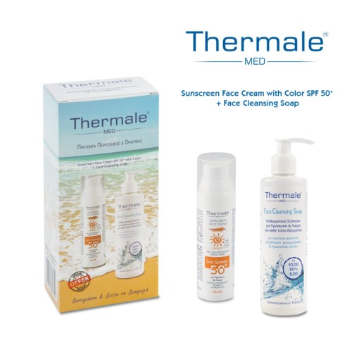 Thermale Med SET Sunscreen Face Cream SPF50+ 75ml & Face Cleansing Soap 250ml (ΣΕΤ με Αντηλιακή Κρέμα Προσώπου με Χρώμα & Σαπούνι Προσώπου)